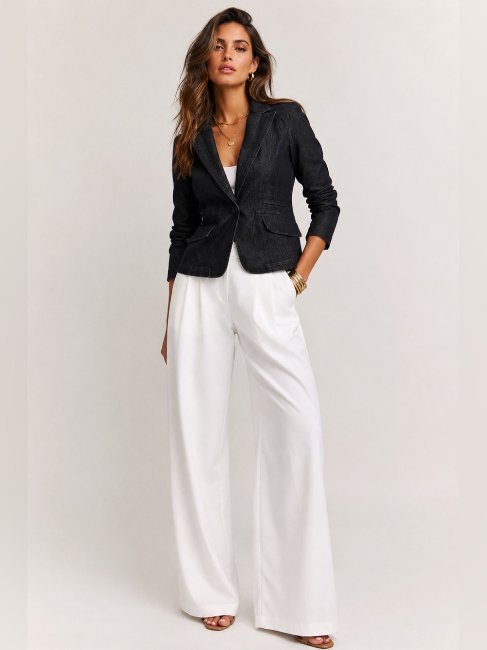 Ellen Tracy Dark Wash Stretch Denim Blazer Jacket Cotton Blend